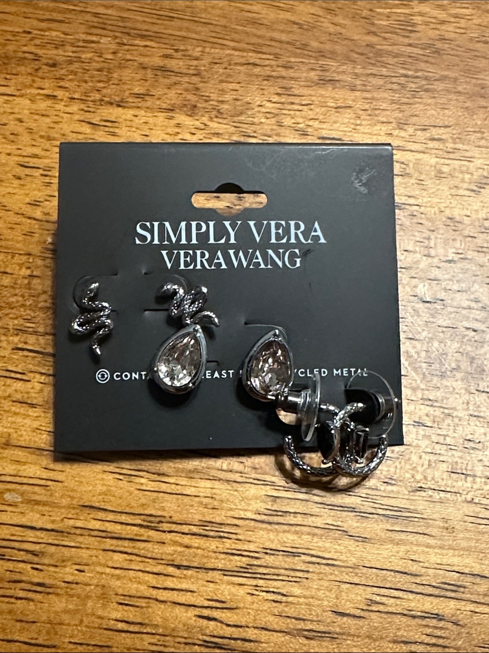 Simply Vera Vera Wang Silver Teardrop Crystal & Snake Motif Earring Trio